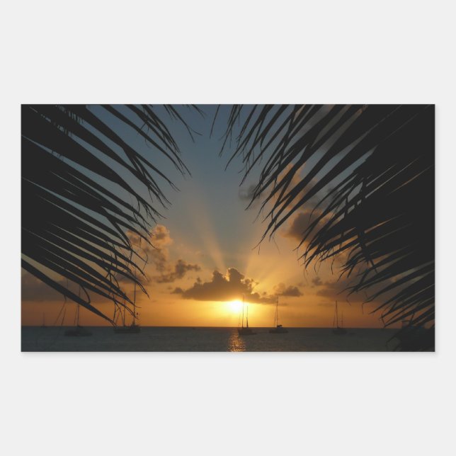 Sonnenuntergang durch die tropische Küste der Palm Rechteckiger Aufkleber (Vorderseite)