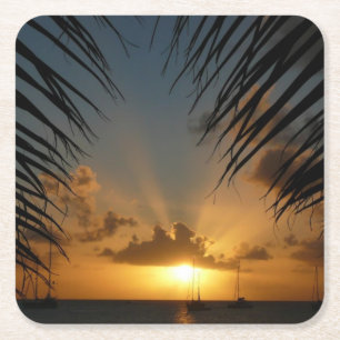 Sonnenuntergang durch die tropische Küste der Palm Rechteckiger Pappuntersetzer