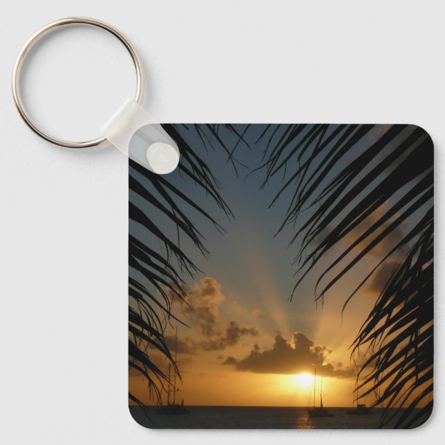 Sonnenuntergang durch die tropische Küste der Palm Schlüsselanhänger (Vorderseite)