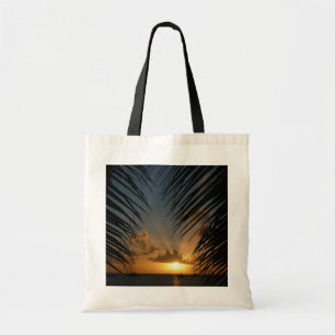 Sonnenuntergang durch die tropische Küste der Palm Tragetasche