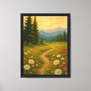 Sonnenuntergang durch die Wildblume Wiese Leinwanddruck