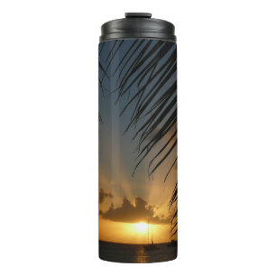 Sonnenuntergang durch Palmwedel Tropische Meeresla Thermosbecher