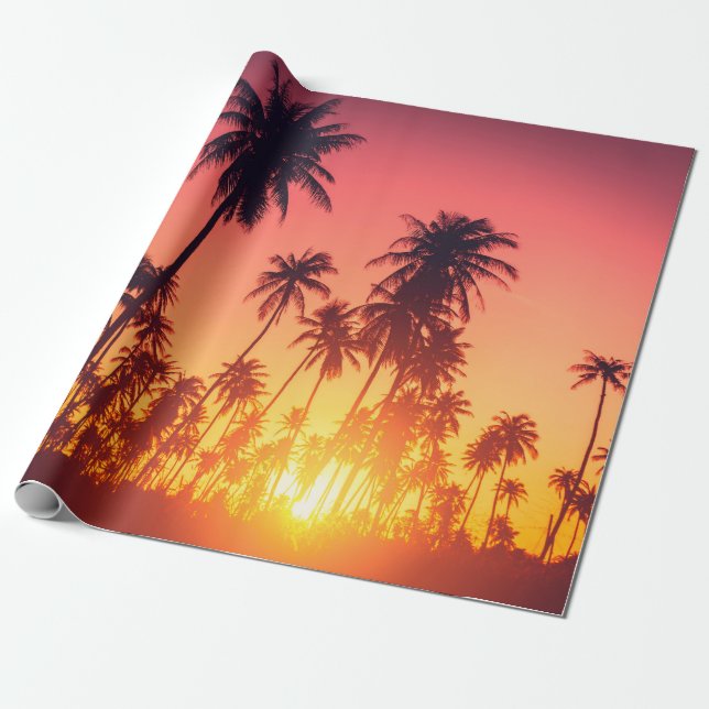 Sonnenuntergang durch tropische Bäume Geschenkpapier (Ungerollt)