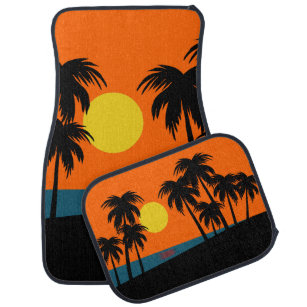 Sonnenuntergang durch tropische Palmen Autofußmatte