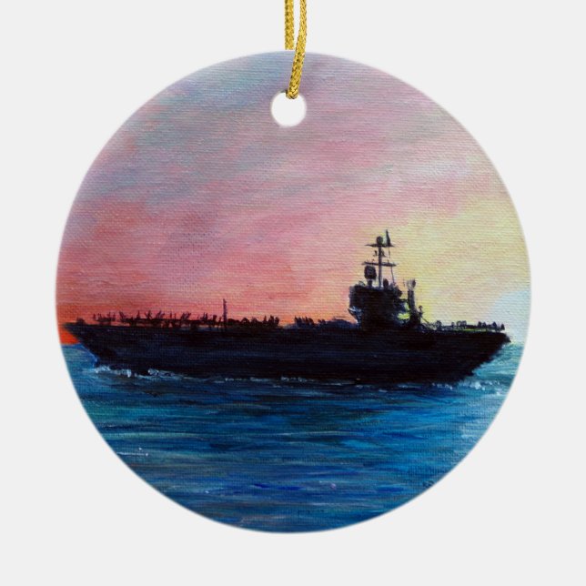 Sonnenuntergang eines Flugzeugträgers Keramik Ornament (Vorne)