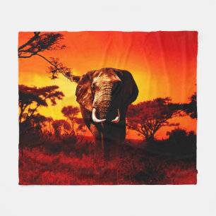 Sonnenuntergang-Elefant Fleecedecke