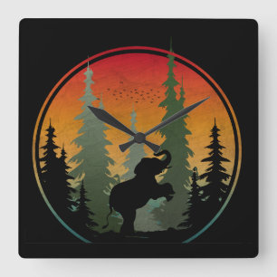 Sonnenuntergang Elefant Natur Landschaft Quadratische Wanduhr