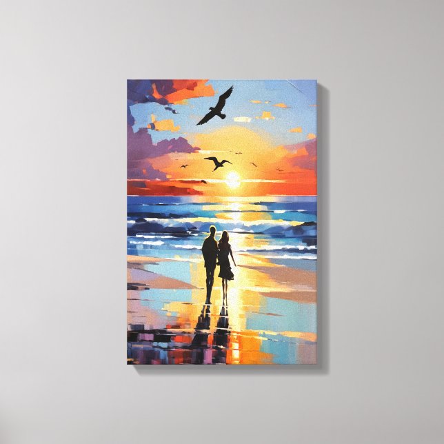 Sonnenuntergang Expressionist Romantische Strandla Leinwanddruck (Vorderseite)