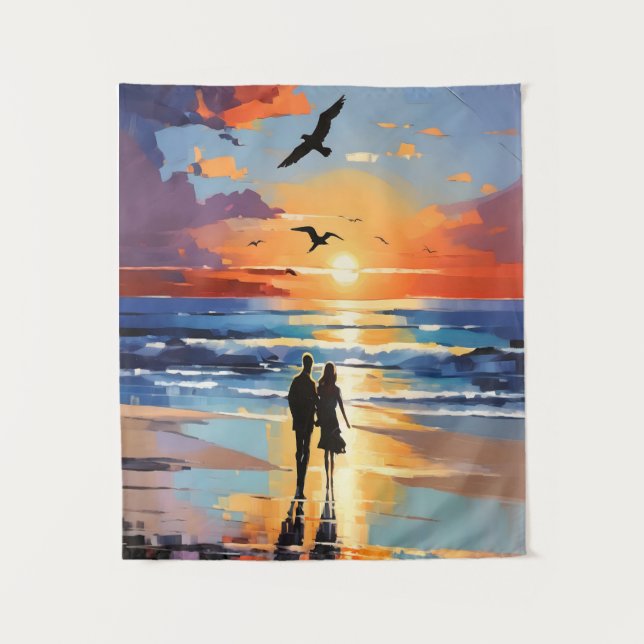 Sonnenuntergang Expressionist Romantische Strandla Wandteppich (Vorderseite)