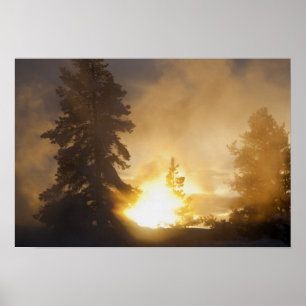 Sonnenuntergang färbt den Dampf über Leather Pool Poster