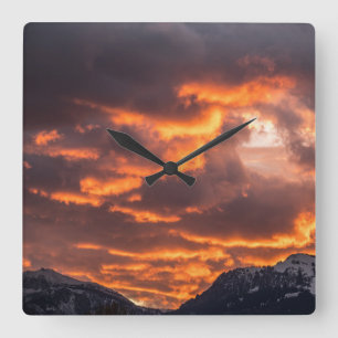 Sonnenuntergang Feuerschleife Quadratische Wanduhr