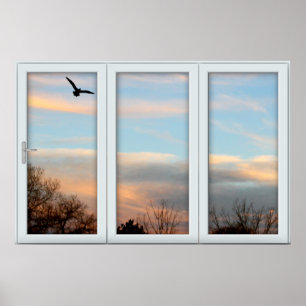 Sonnenuntergang Flying Bird White 3 Pane Illusion Poster
