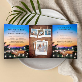 Sonnenuntergang-Foto-Hochzeit mit Sonnenuntergang  Dreifach Gefaltete Einladung
