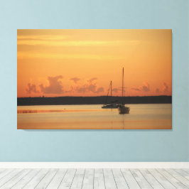 Sonnenuntergang Foto Wohngestaltung mit Booten Leinwanddruck