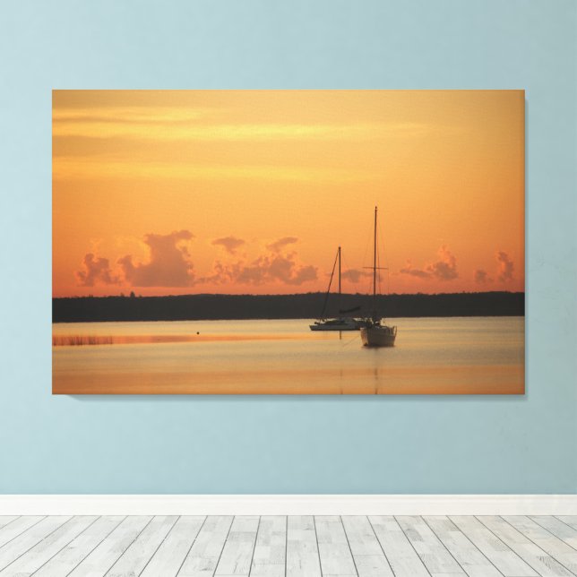 Sonnenuntergang Foto Wohngestaltung mit Booten Leinwanddruck (Insitu (Holzboden))