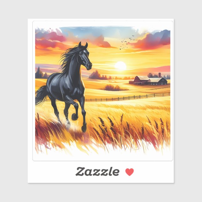 Sonnenuntergang Galloping Horn Wasserfarben Tile Aufkleber (Blatt)