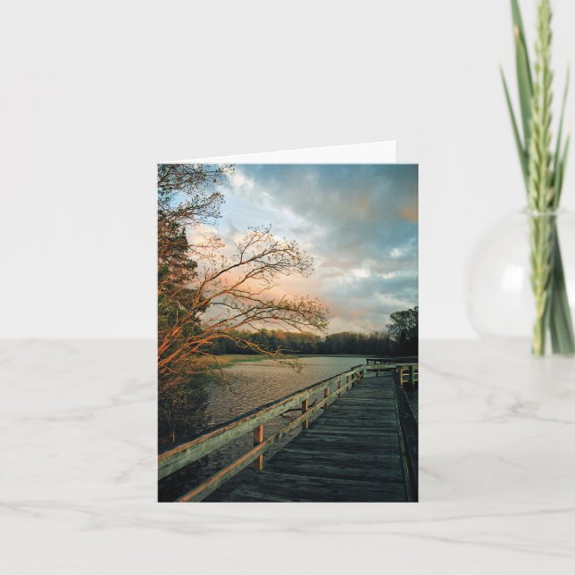 Sonnenuntergang-Glühen auf Pier notecards Karte (Vorderseite)