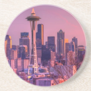 Sonnenuntergang hinter Seattle-Skylinen von Sandstein Untersetzer