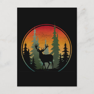 Sonnenuntergang Hirsch Natur Wald Tier Postkarte