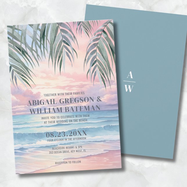 Sonnenuntergang-Hochzeit Einladung (Tropical Sunset Beach Wedding Invitation)