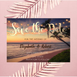 Sonnenuntergang, Hochzeit, Palmen, Lichter Save th Save The Date