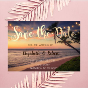 Sonnenuntergang, Hochzeit, Palmen, Lichter Save th The Date