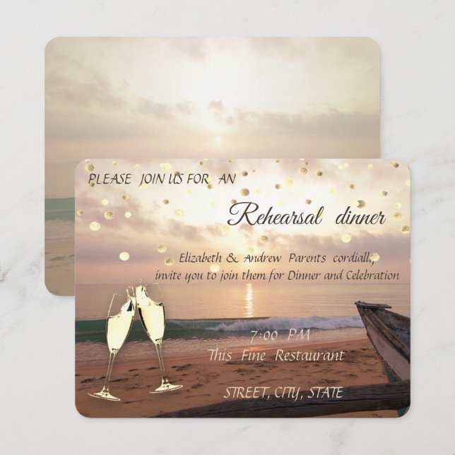 Sonnenuntergang Hochzeit, Probe-Abendessen Brille  Einladung (Vorne/Hinten)
