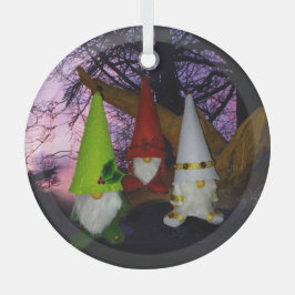 Sonnenuntergang Holz Gnomes Glas Circle Ornament