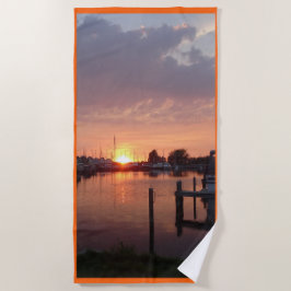 Sonnenuntergang Huizen Harbour Badetuch