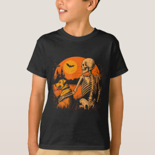 Sonnenuntergang Hund Skelett Halloween Gruselige H T-Shirt