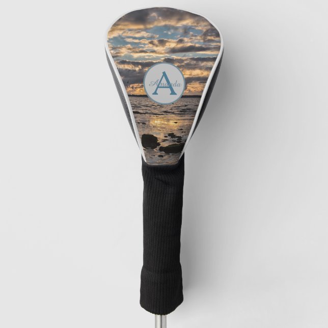 Sonnenuntergang im Foto mit Monogramm und Name Golf Headcover (Vorderseite)