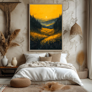 Sonnenuntergang im Golden Valley in monochromem Ge Poster
