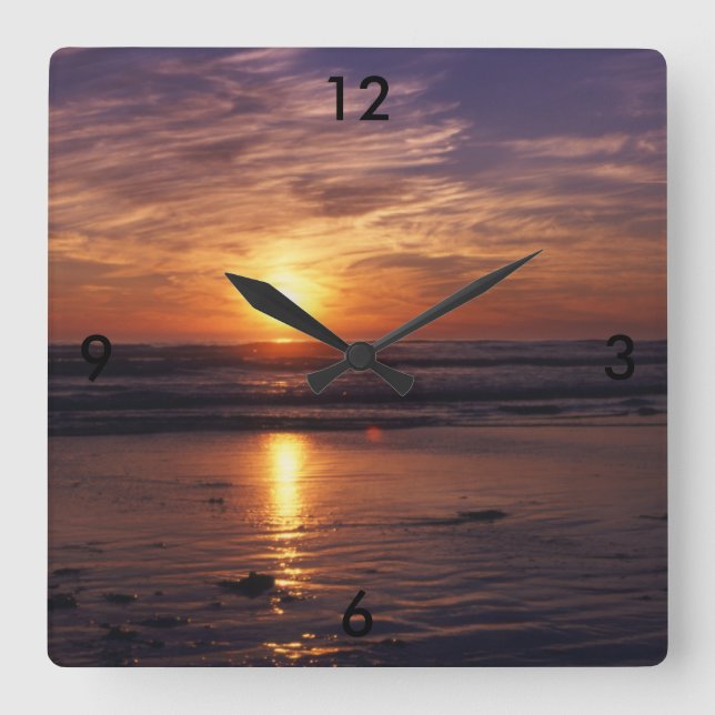Sonnenuntergang im Ozean Quadratische Wanduhr (Vorderseite)