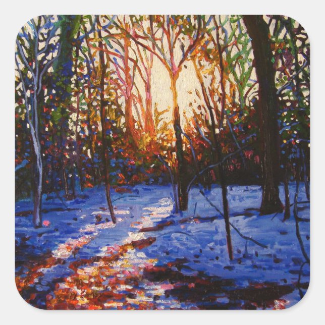 Sonnenuntergang im Schnee 2010 Quadratischer Aufkleber (Vorderseite)