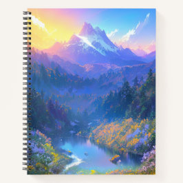 Sonnenuntergang im überwucherten Bergtal Notizbuch