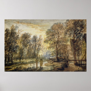 Sonnenuntergang im Wald Poster