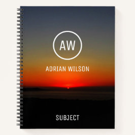 Sonnenuntergang im Wasser Mit Monogramm Notizbuch