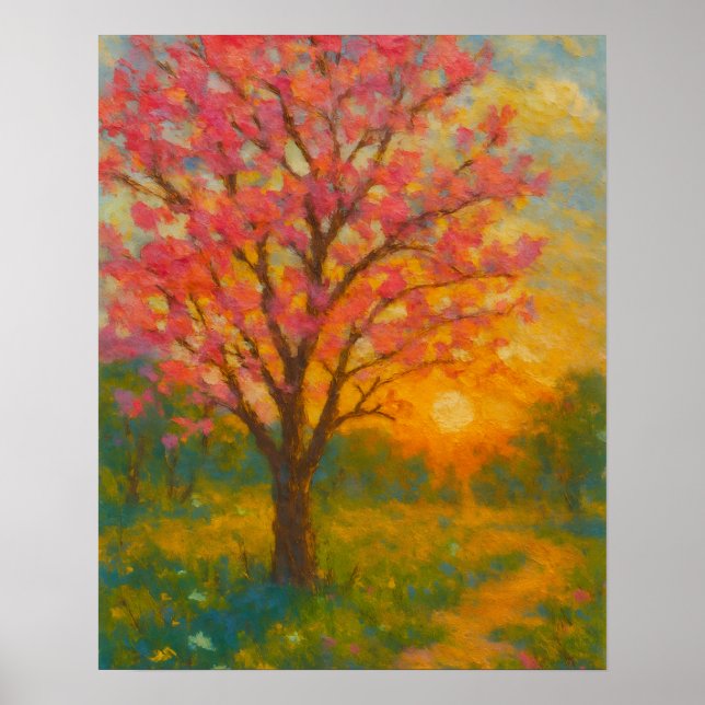 Sonnenuntergang - Impressionistischer Garten Poster (Vorne)