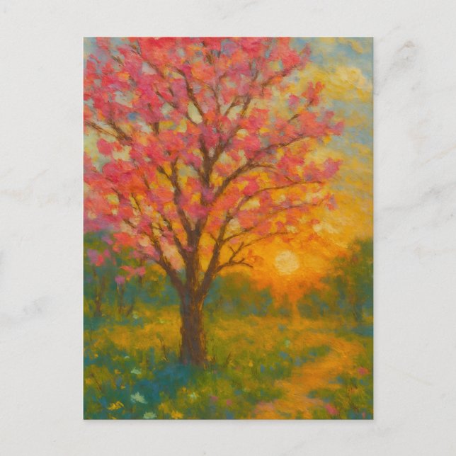 Sonnenuntergang - Impressionistischer Garten Postkarte (Vorderseite)
