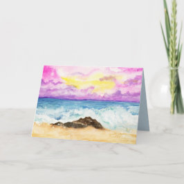 Sonnenuntergang in Aquarellfarbe mit Wellenbrecher Karte