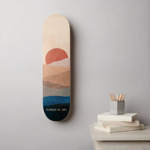 Sonnenuntergang in den Bergen, Aquarellkunst Skateboard