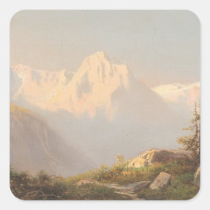 Sonnenuntergang in den Bergen - Carl Lafite Quadratischer Aufkleber