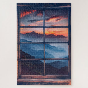 Sonnenuntergang in den Bergen Fensteransicht
