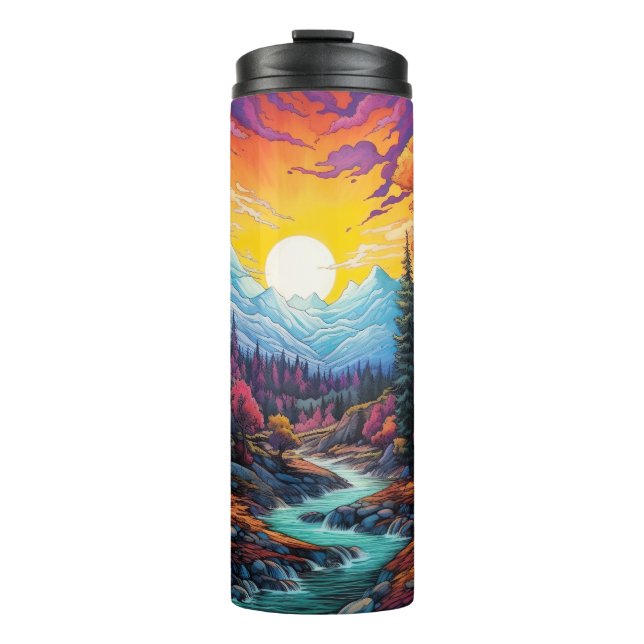 Sonnenuntergang in den Bergen landschaftlich Thermosbecher (Vorderseite)