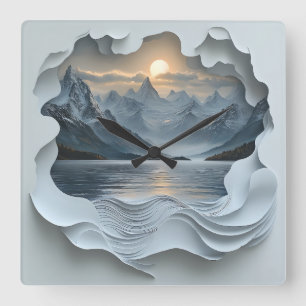 Sonnenuntergang in den Bergen Quadratische Wanduhr