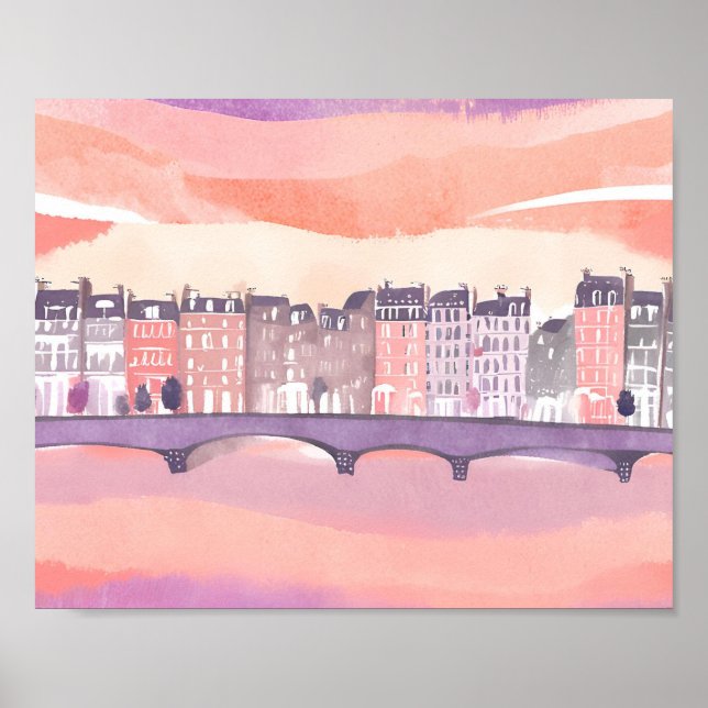 Sonnenuntergang in der Europäischen Stadt | Aquare Poster (Vorne)