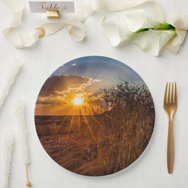 Sonnenuntergang in der Kalahari-Wüste, Namibia Pappteller (Hochzeit)