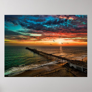 Sonnenuntergang in der Nähe des Ozeanufers Poster