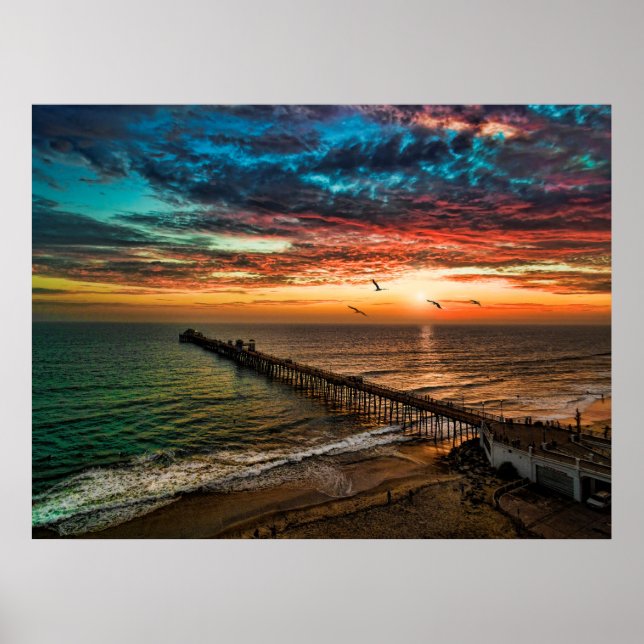 Sonnenuntergang in der Nähe des Ozeanufers Poster (Vorne)