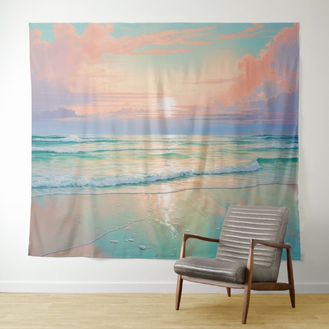 Sonnenuntergang in der ruhigen Strandlandschaft Wandteppich (Beispiel (Horizontal))